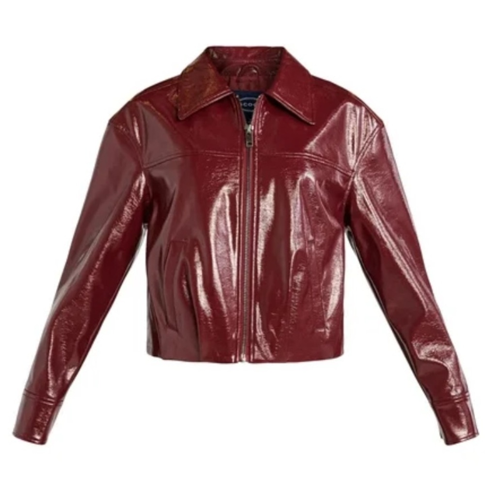 Scoop Women's Crinkle Faux Patent Leather Cropped Bomber Jacket - Picture 4 of 14